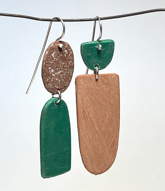 Beach dangle earrings - pine and terracotta