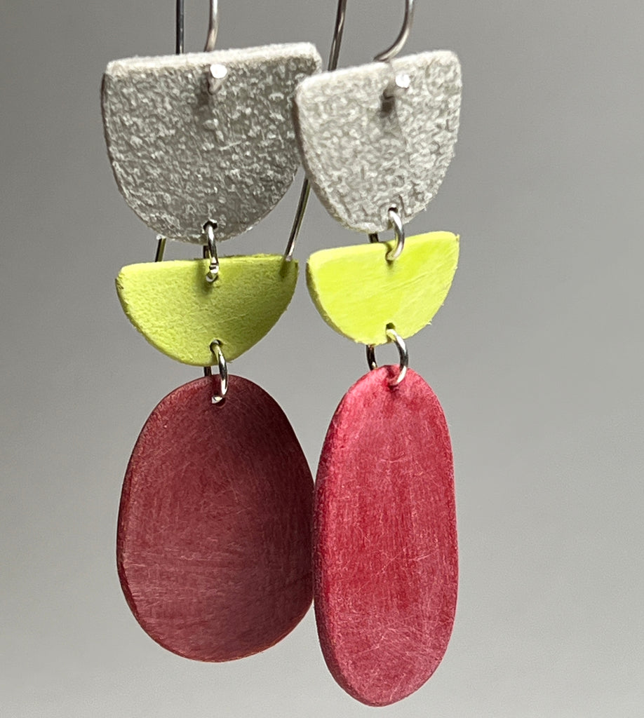 Beach dangle earrings - cherry, lime and clay
