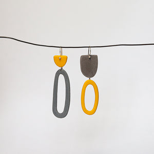 Beach dangle earrings - yellow and grey