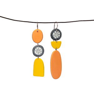 Beach dangle earrings - apricot, yellow and grey