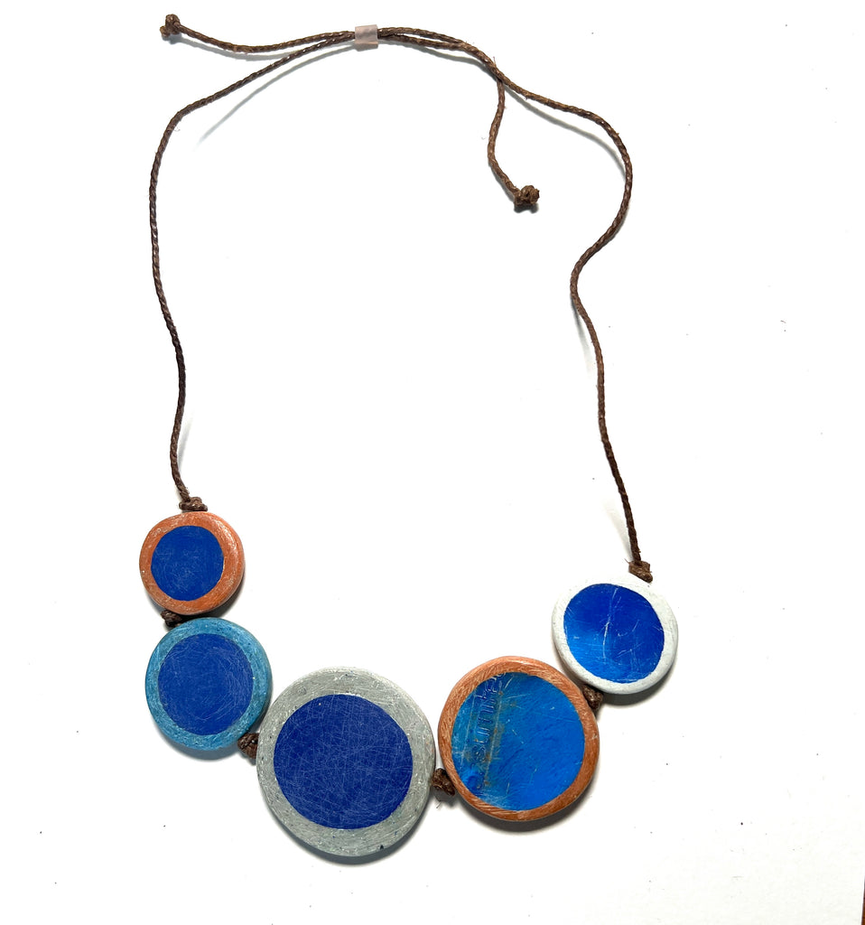 Five Blues Pebble Knotted Necklace