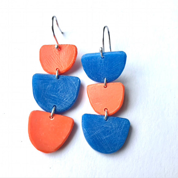 Stacked Boats Earrings - orange and blue