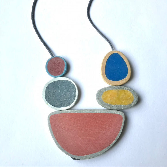 Stacked Pebble Necklace - blue and ochre
