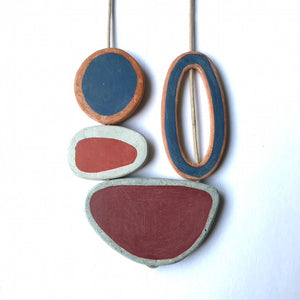 Rusty Red & Blue Stacked Pebble Necklace