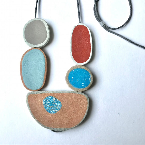 Stacked Pebble Necklace - blue and red